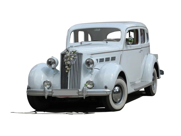 Samochód luksusowy ślub retro starodawny białe marzenie na białym tle — Zdjęcie stockowe