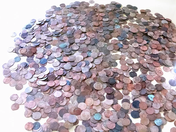 Treasure of ancient copper and silver coins — Stock Photo, Image