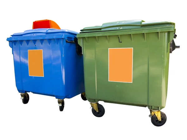 New colorful plastic garbage containers isolated over white — Stock Photo, Image