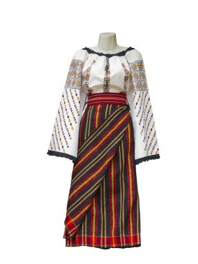 Balkan embroidered national traditional costume clothes isolated clipart