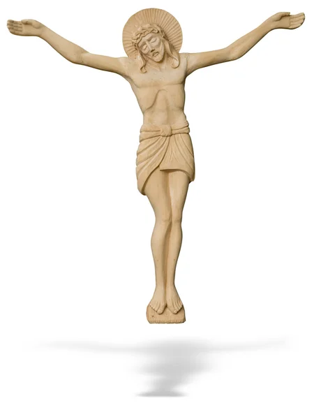 Estatua de madera de Jesucristo crucificado aislada sobre blanco — Foto de Stock