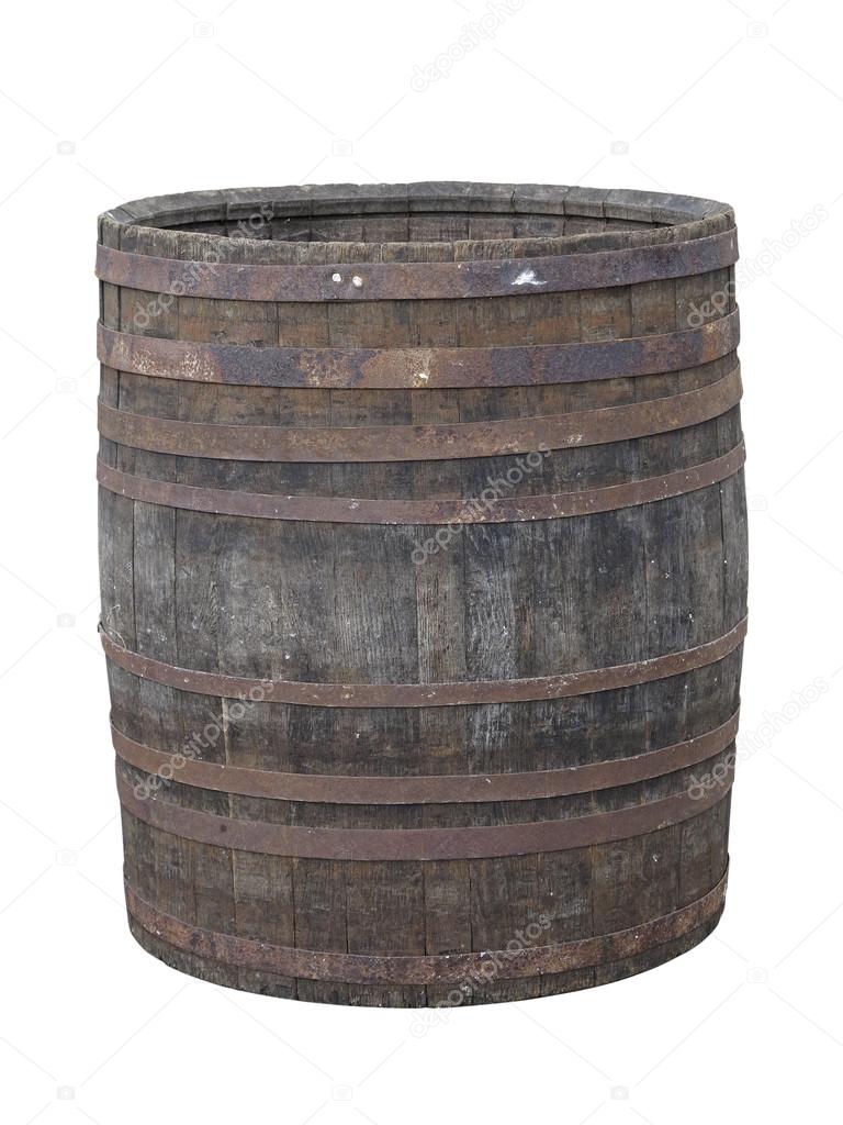 Vintage old wooden barrel isolated over white