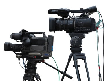 TV stüdyo profesyonel dijital video kameralar üzerinde beyaz izole