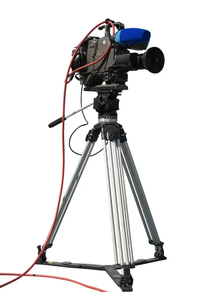 电视专业演播室数字视频摄像机三脚架孤立 o — 图库照片