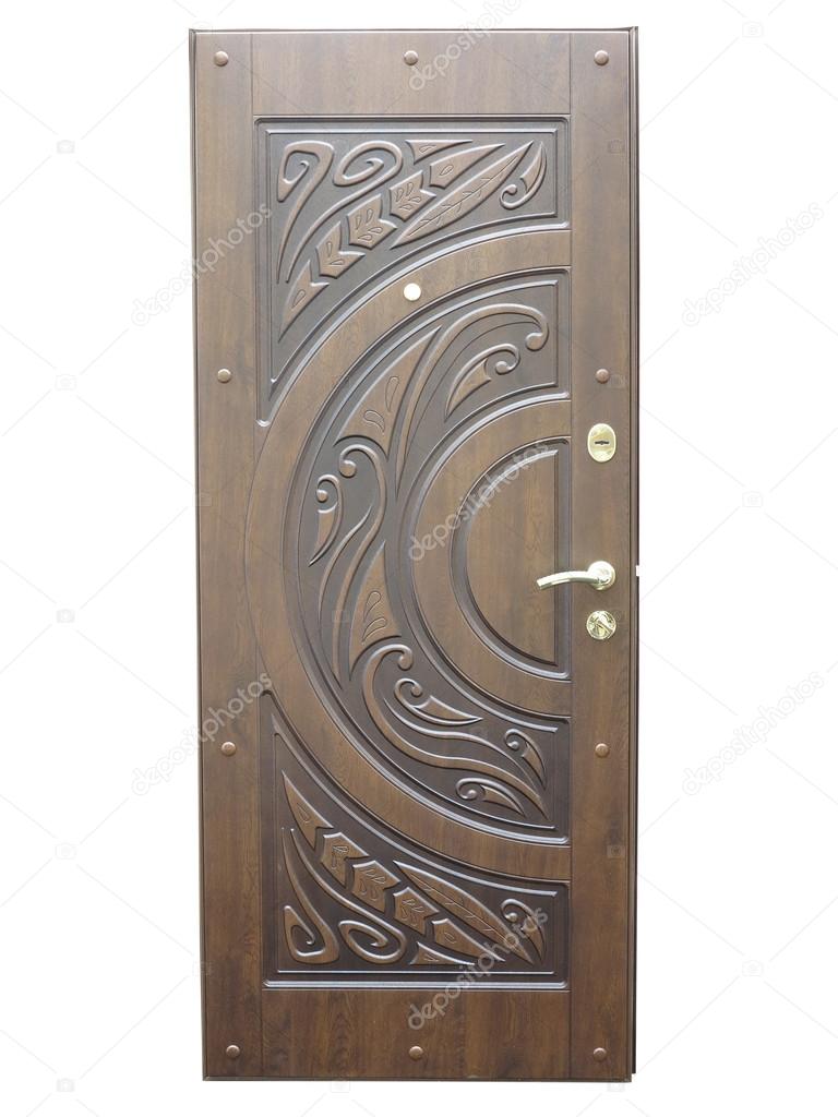 Wooden brown pattern front door isolated over white