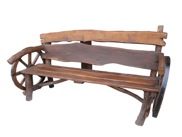 Dřevěné ruční zahradní lavička s vozík kolo dekorace izolovaný — Stock fotografie