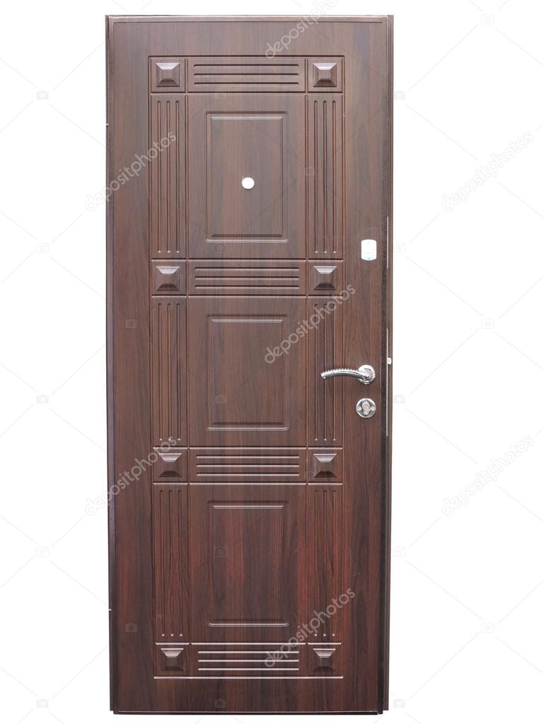 Wooden brown pattern front door isolated over white