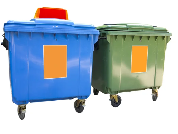 New colorful plastic garbage containers isolated over white — Stock Photo, Image