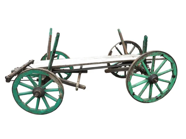 Starodawny stary szorstki drewniany wózek na białym tle — Zdjęcie stockowe