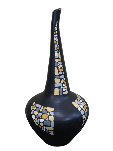Afrikaanse stijl ingericht zwarte vaas geïsoleerd over Wit — Stockfoto