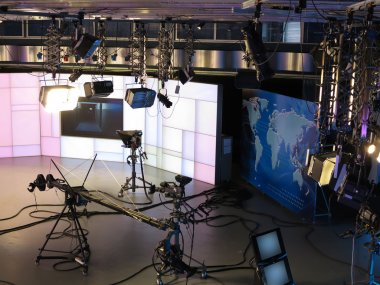 Television studio equipment, spotlight truss and professional ca clipart