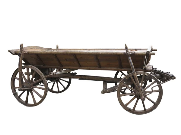 Старовинний старий грубий дерев'яний візок ізольований на білому — стокове фото
