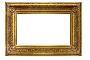 Beyaz arka planda izole edilmiş eski antik altın çerçeve