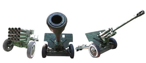 Three Military Russian Cannon Gun Invazion Isolated White Background — ストック写真