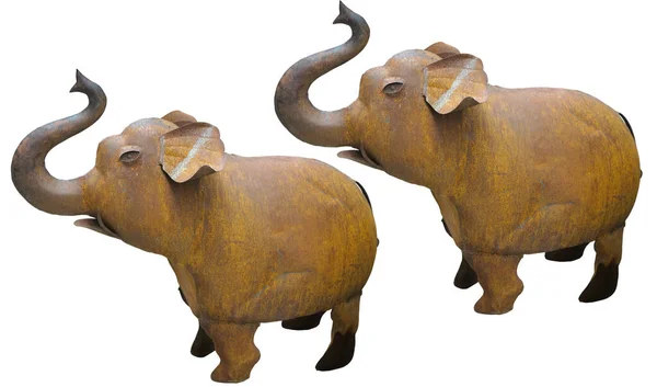 Metallic Rusted Elephant Toy Isolated White Background — Stockfoto