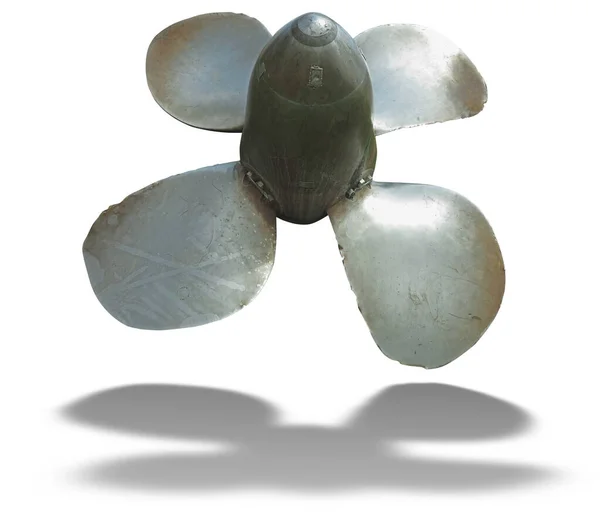 Four Bladed Propeller Motor Boat Isolated White Background Shadow — Photo
