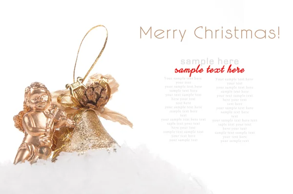 Weihnachtsglocke mit Schnee auf weißem Hintergrund — Stockfoto