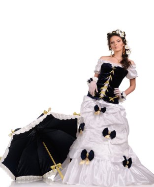 Papatya saç ve şemsiye vintage elbise ile kız