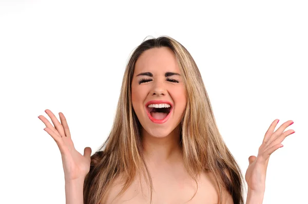 Sexy grita chica con dientes blancos — Foto de Stock