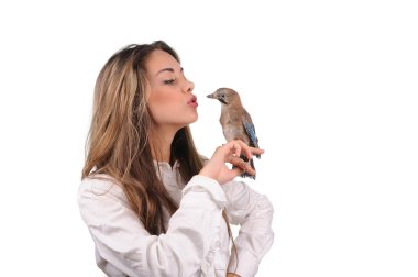 Eldeki kuş ile güzel kız portresi