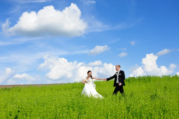 У жениха и невесты романтический момент на свадьбе — стоковое фото