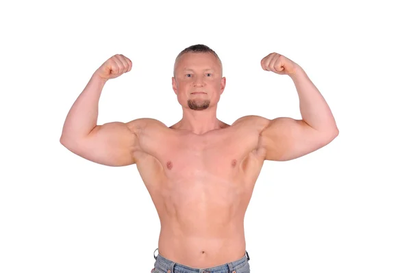 Corpo masculino muscular isolado sobre fundo branco — Fotografia de Stock