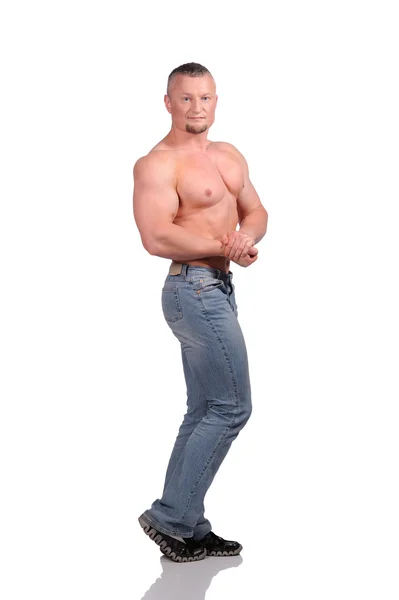 Corpo masculino muscular isolado sobre fundo branco — Fotografia de Stock