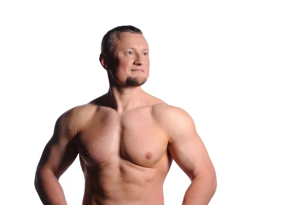 Muskulöser männlicher Körper isoliert auf weißem Hintergrund — Stockfoto