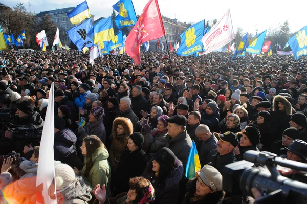 Ternopil, UCRAINA 1 DICEMBRE: Protesta su Euromaydan a Ternopil contro il presidente Yanukovych e il suo governo il 1 dicembre 2013 a Ternopil, Ucraina — Foto Stock