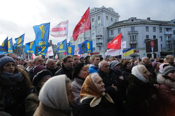 Ternopil, UKRAINE JOULUKUU 1: Mielenosoitus Euromaydania vastaan Ternopilissa presidentti Yanukovychia ja hänen hallitustaan vastaan JOULUKUU 1, 2013 Ternopilissa, Ukrainassa — kuvapankkivalokuva