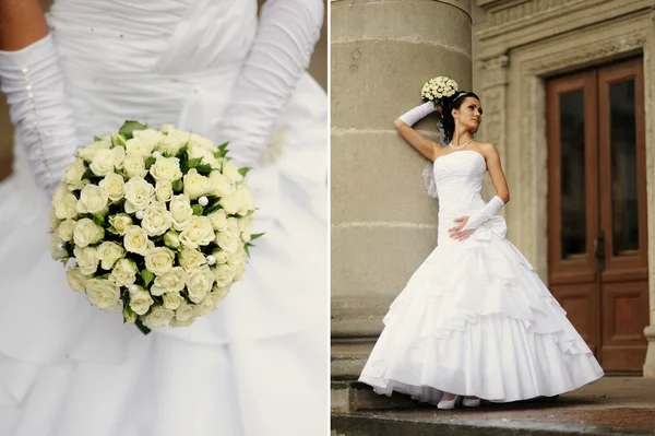 花束を持つ若い魅力的な花嫁 — ストック写真
