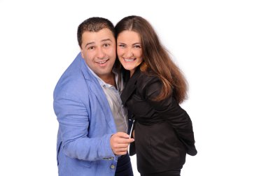 erkek ve kadın komik yüzü beyaz arka plan üzerinde izole olan