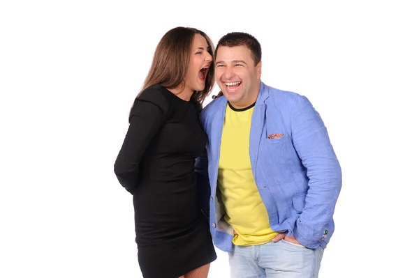 Άνδρας και γυναίκα με αστεία όψεις απομονωθεί σε λευκό φόντο — Φωτογραφία Αρχείου