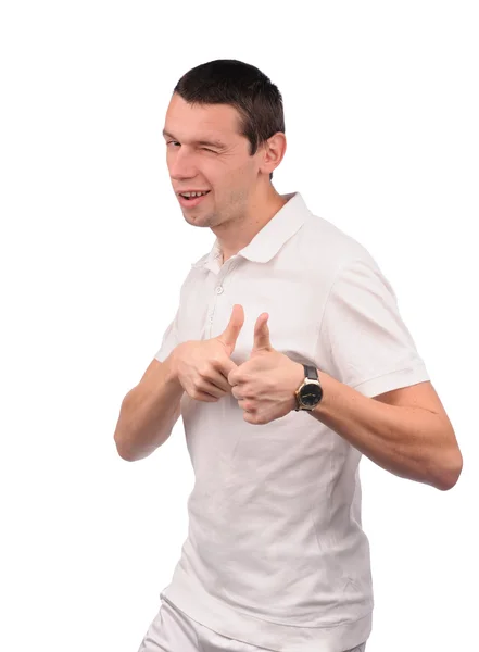 Hombre divertido en camisa blanca con diferentes emociones —  Fotos de Stock