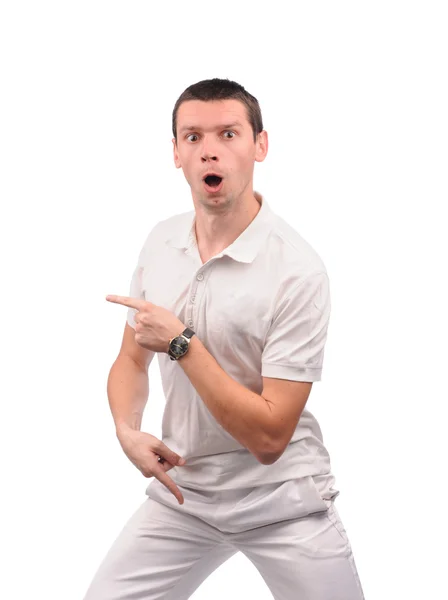 Funny man in white shirt with different emotions — Stock Photo, Image