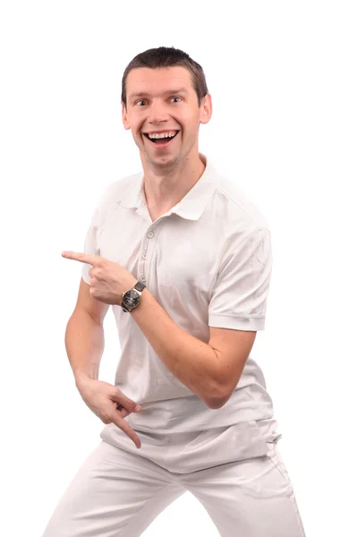 Hombre divertido en camisa blanca con diferentes emociones —  Fotos de Stock