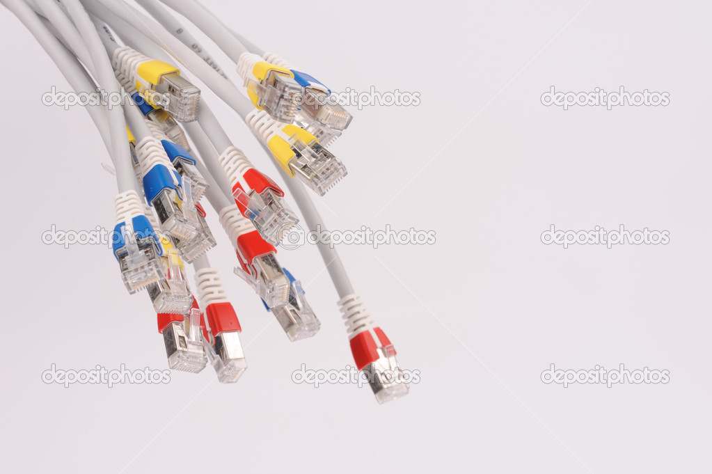 computer network cables over grey background 