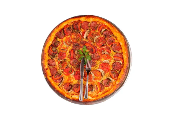 Pizza de pepperoni em um fundo branco — Fotografia de Stock