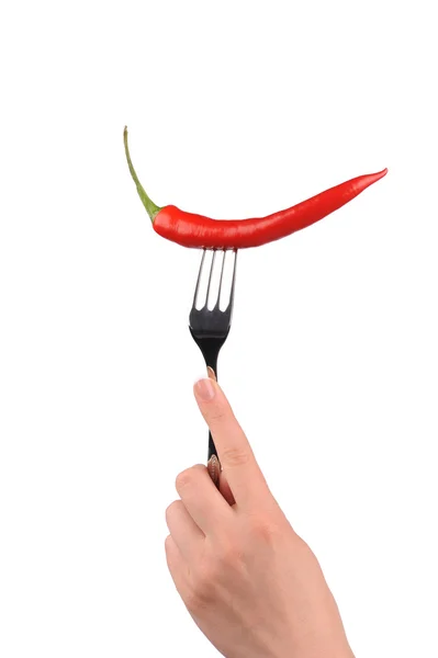 Red pepper on the fork — Stock Photo, Image