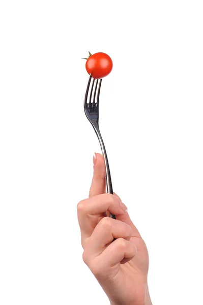 Tomat på gaflen - Stock-foto