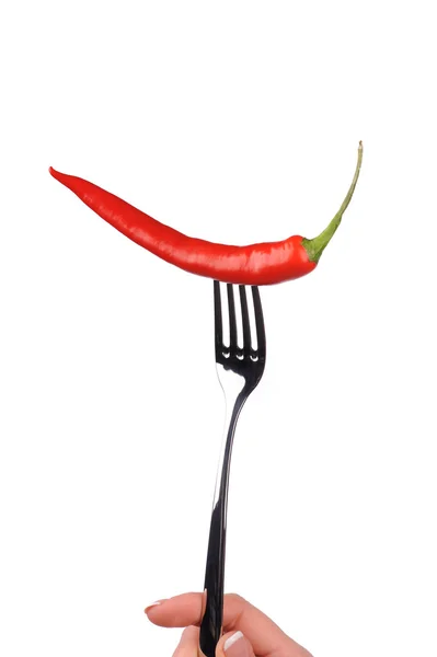 Pimienta roja en el tenedor — Foto de Stock