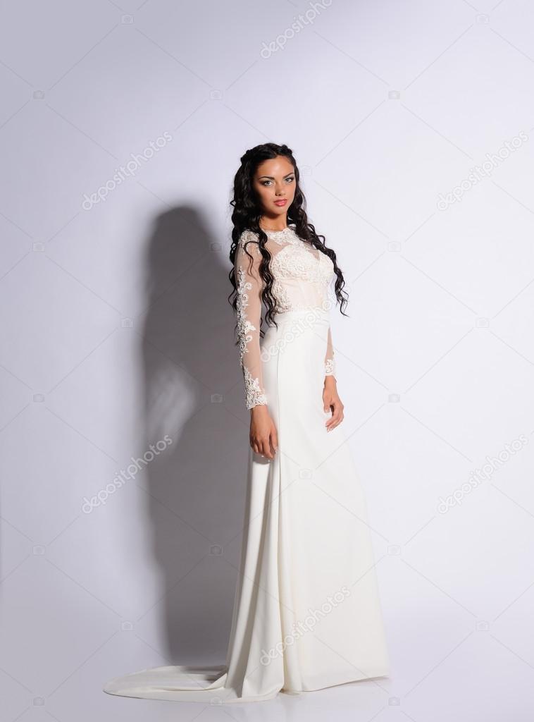 Portrait of Beautiful Woman white  Dress