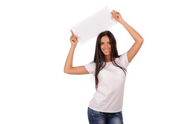 güzel kız boş bir Pano holding