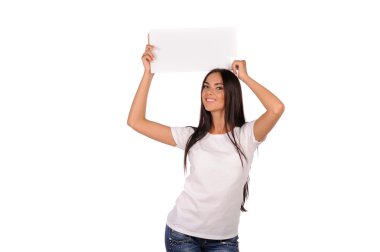 güzel kız boş bir Pano holding