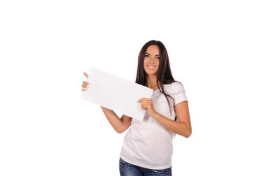 güzel kız boş bir Pano holding