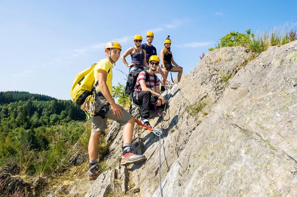 Group Of Climbers On Rock — Stok fotoğraf