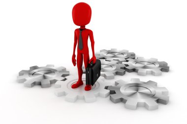 3D adam ve beyaz arka plan üzerinde Dişli çark