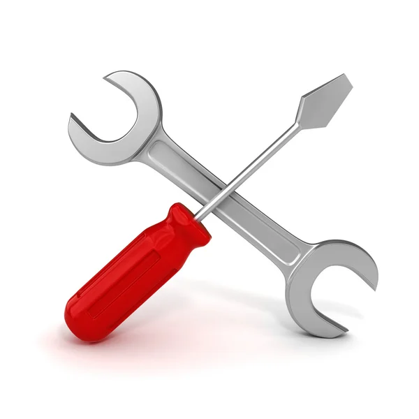 3d screwdriver and wrench on white background — Stock Photo, Image