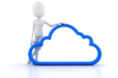 3D adam, beyaz arka plan üzerinde bulut yedekleme çözümü