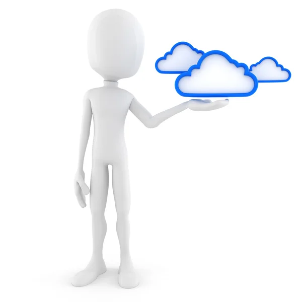 3d man, cloud backup solution, on white background — Stock Photo, Image